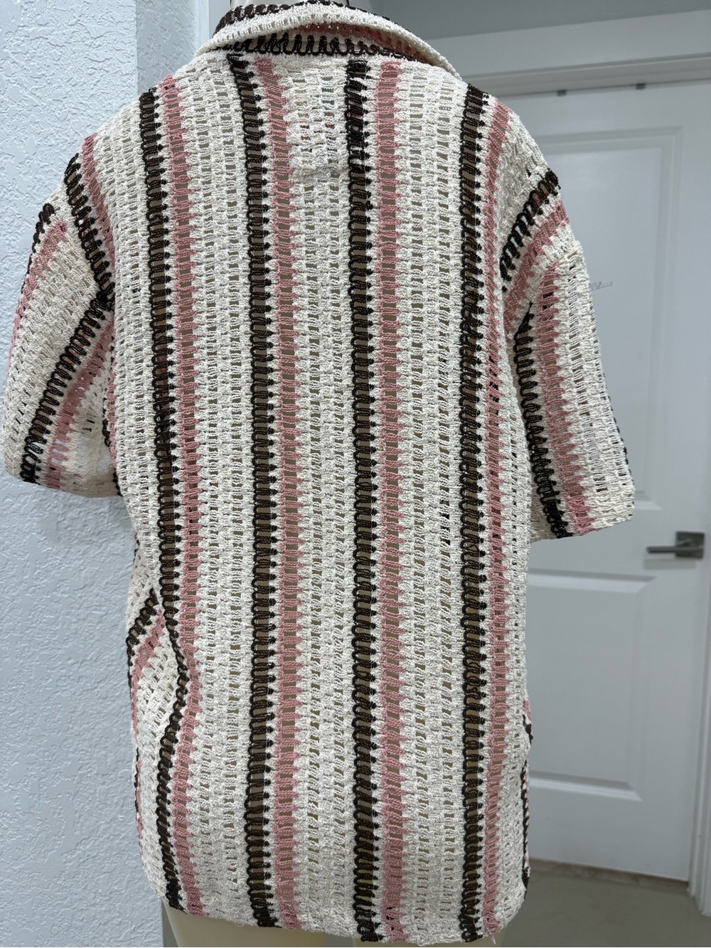 Pink, Brown & Cream Striped Knit Short-Sleeve Shirt - Picture 3 of 4